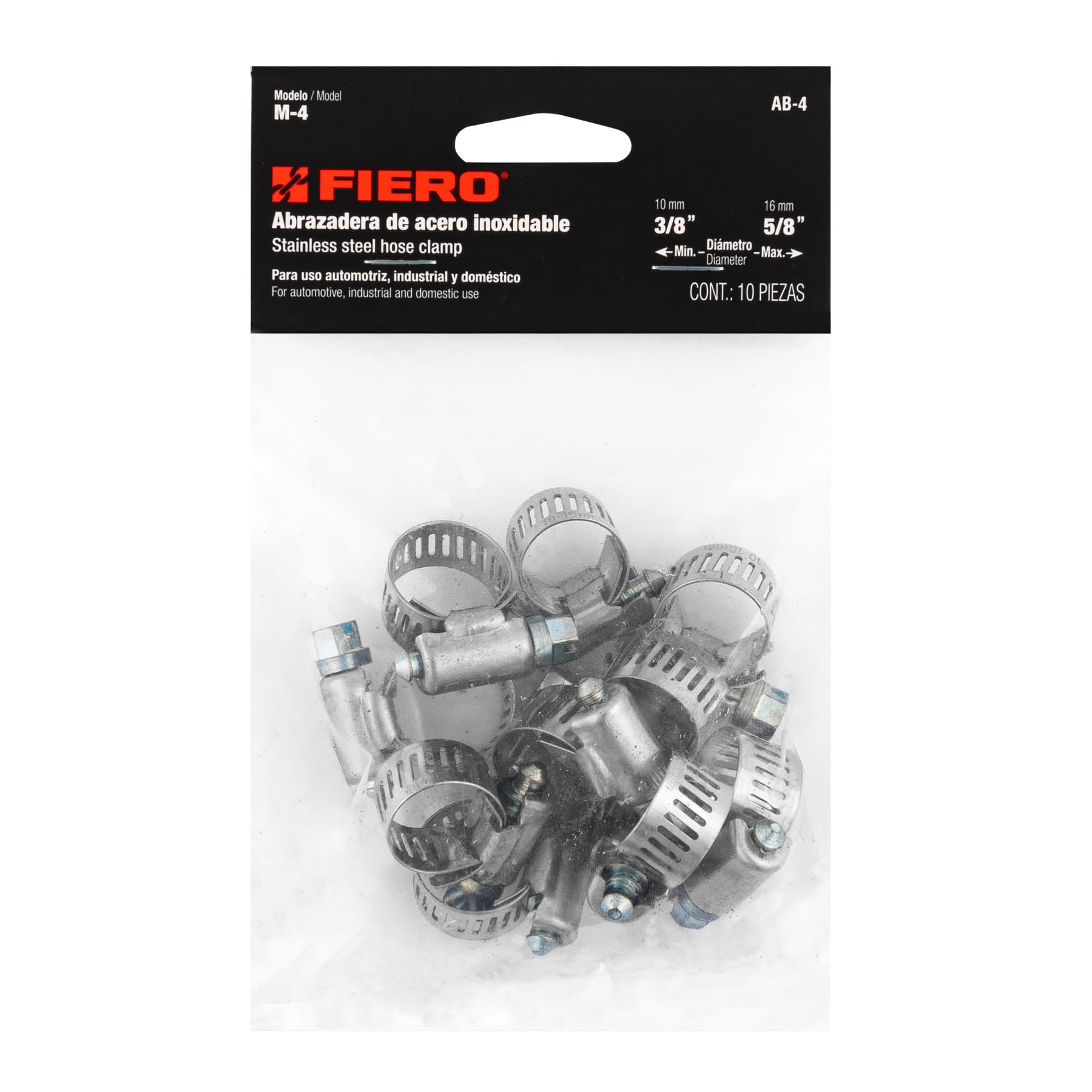 Fiero AB-4 Bolsa con 10 abrazaderas reforzadas # 4, 3/8 - 5/8'