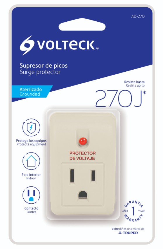 Volteck AD-270 Adaptador con supresor de picos 270 joules, Volteck - Ferrenacional