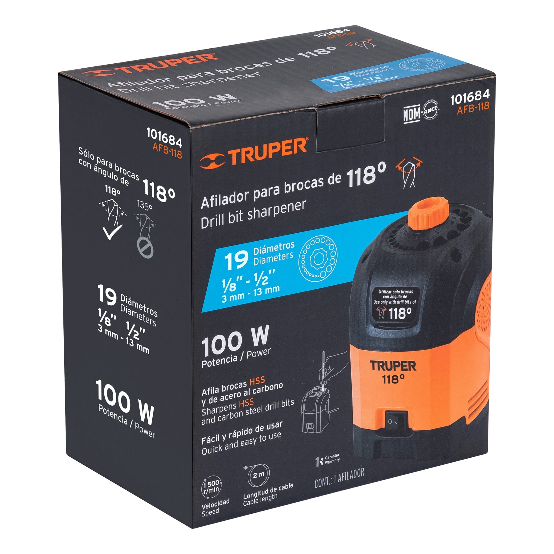 Truper AFB-118 Afilador eléctrico para brocas con punta 118°