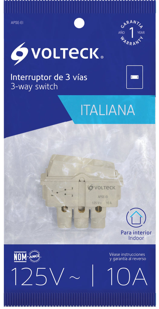 Volteck APSE-EI Interruptor de 3 vías, línea Italiana, color marfil