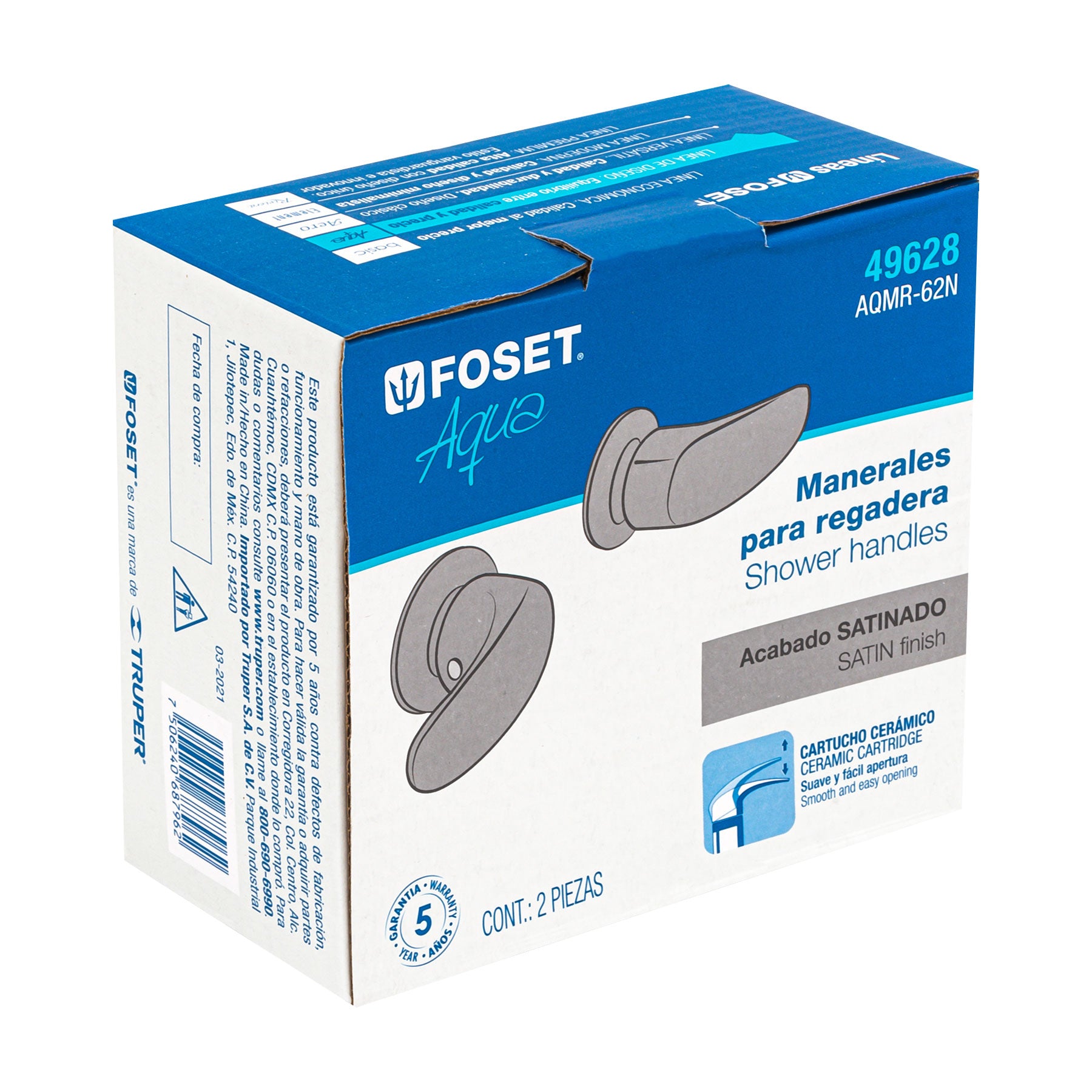 Foset AQMR-62N Juego de 2 manerales grandes, palanca, satín, Foset Aqua