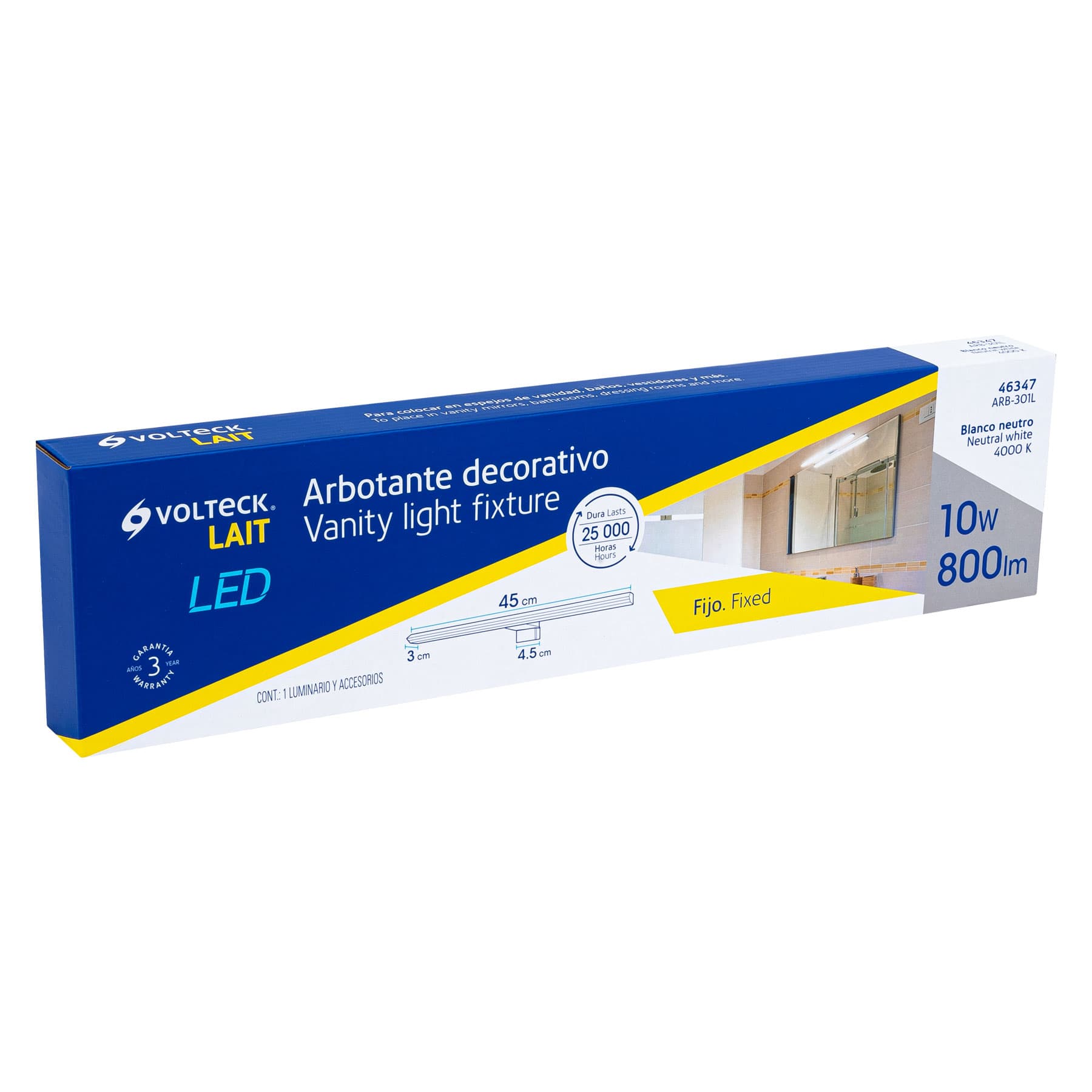 Volteck ARB-301L Arbotante decorativo de LED para baño, tipo barra, 10 W