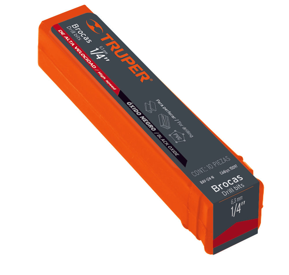 Truper BAV-1/4-N Broca de alta velocidad, oxido negro, 1/4' - Ferrenacional