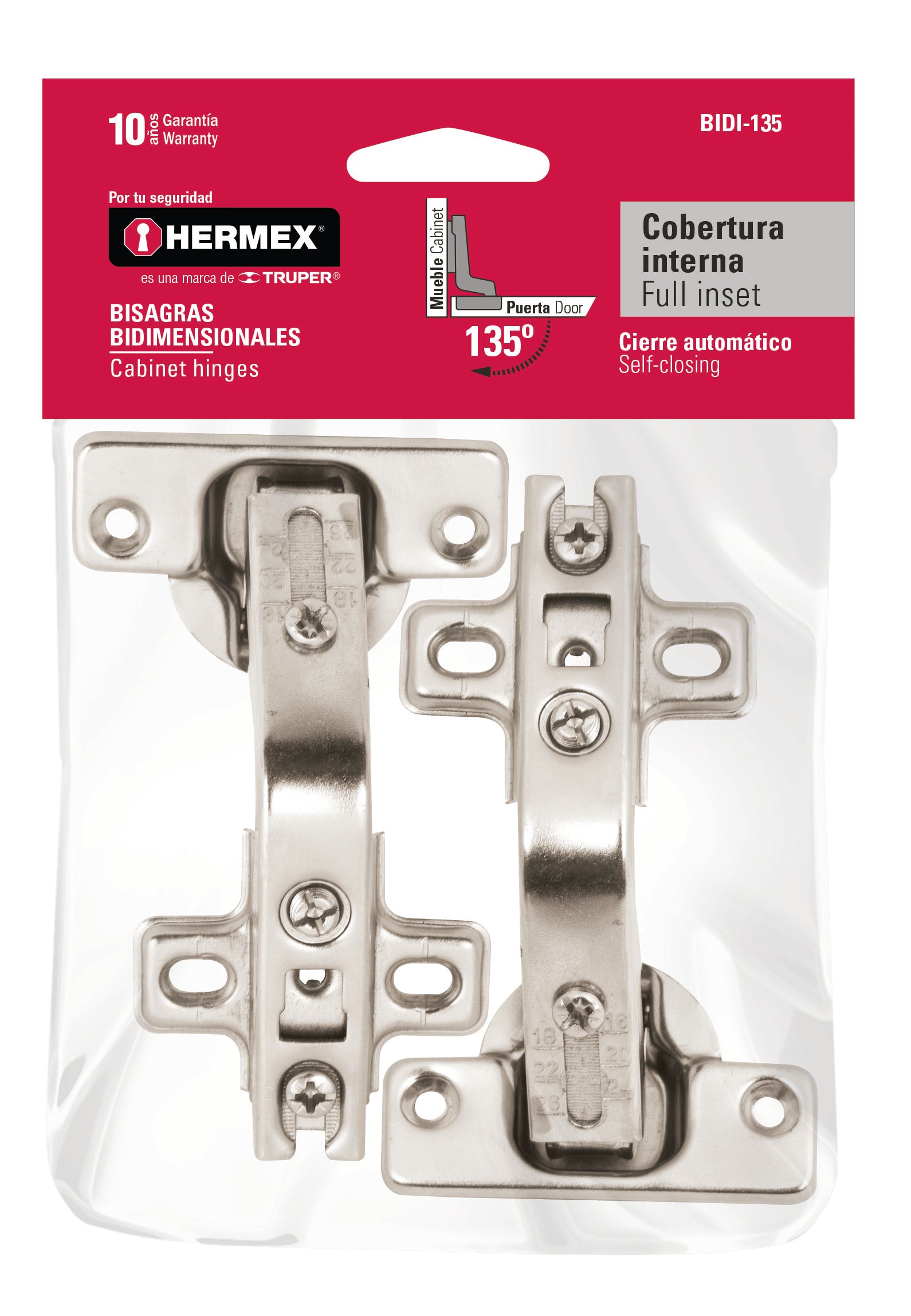 Hermex BIDI-135 Bisagras bidimensional, 135º, bolsa 2 piezas - Ferrenacional