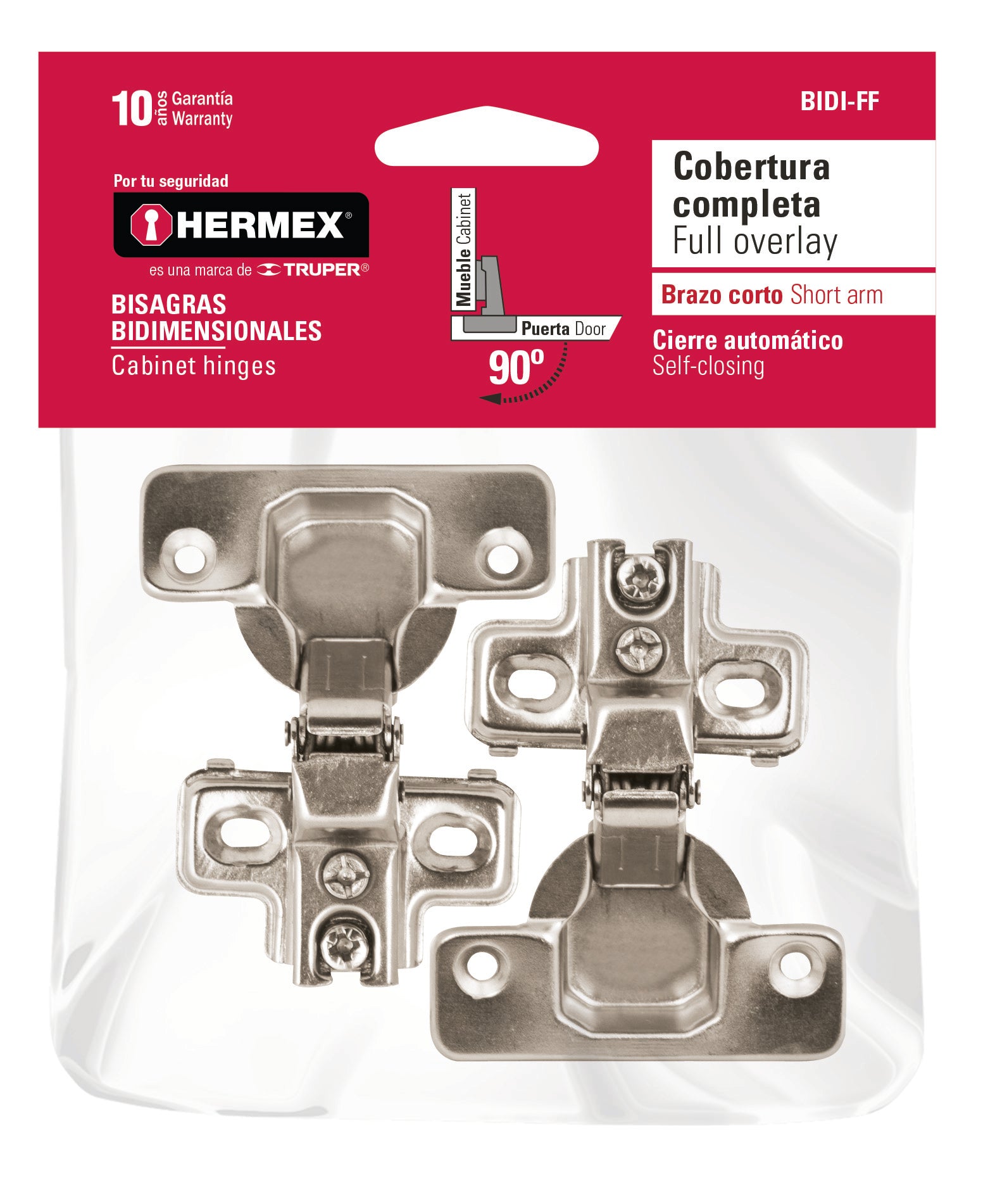 Hermex BIDI-FF Bisagras bidimensional, brazo corto, bolsa 2 piezas - Ferrenacional