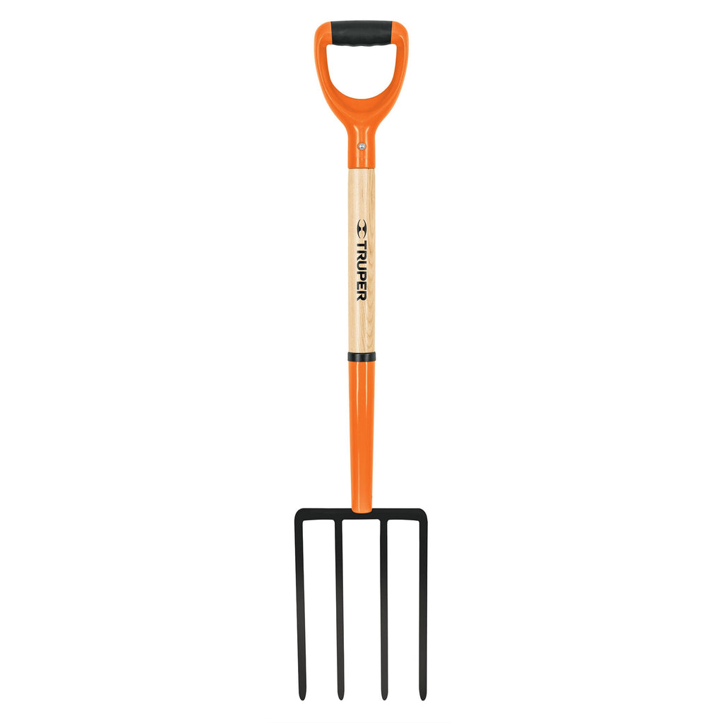 Truper BJ-4PC Bieldo T-2000 para jardín, 4 dientes cuadrados, mgo 28'