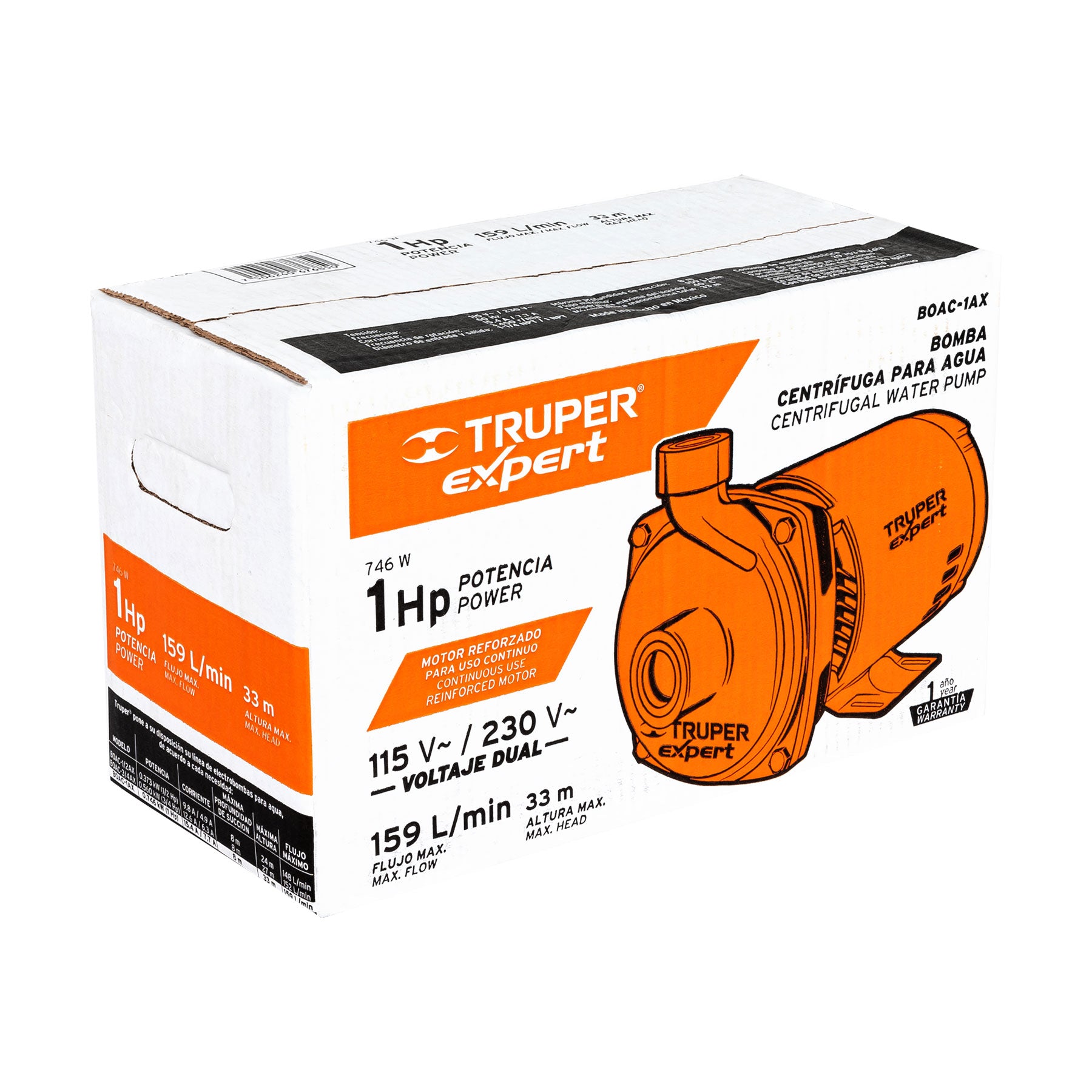 Bomba Centrífuga para Agua 1 HP - Truper Expert BOAC-1AX