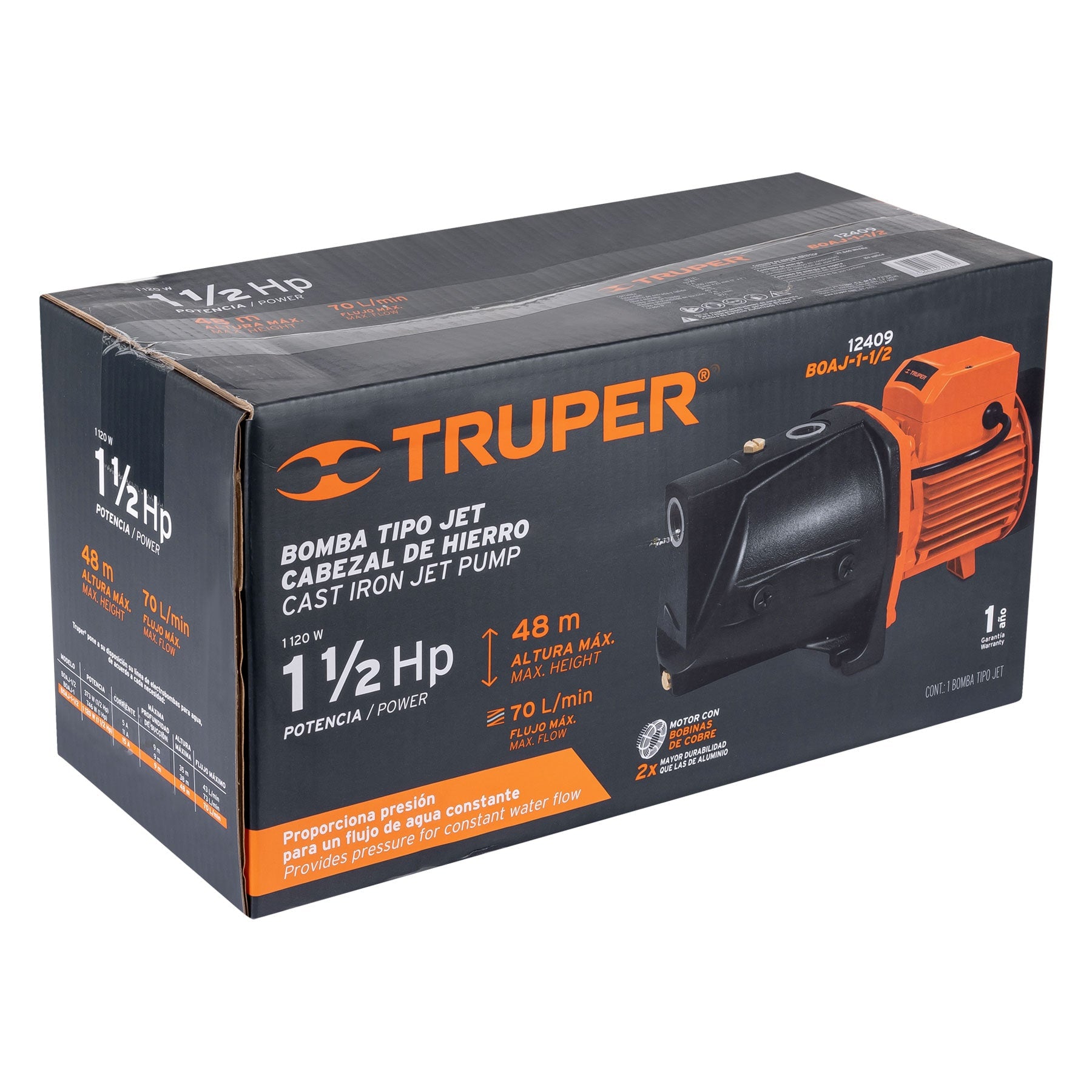 Truper BOAJ-1-1/2 Bomba eléctrica para agua tipo jet 1-1/2 HP