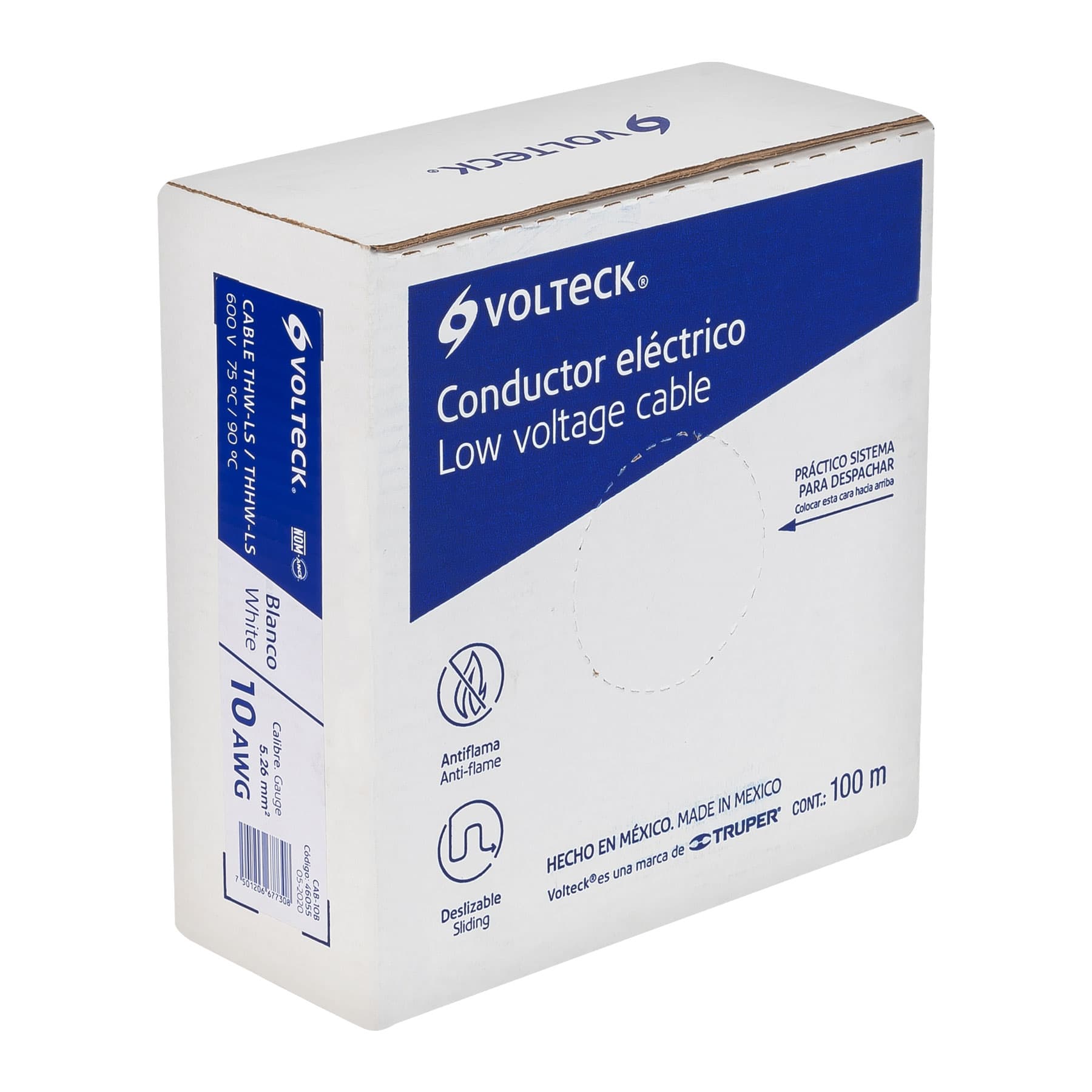 Volteck CAB-10B Cable THHW-LS, 10 AWG, color blanco rollo 100 m