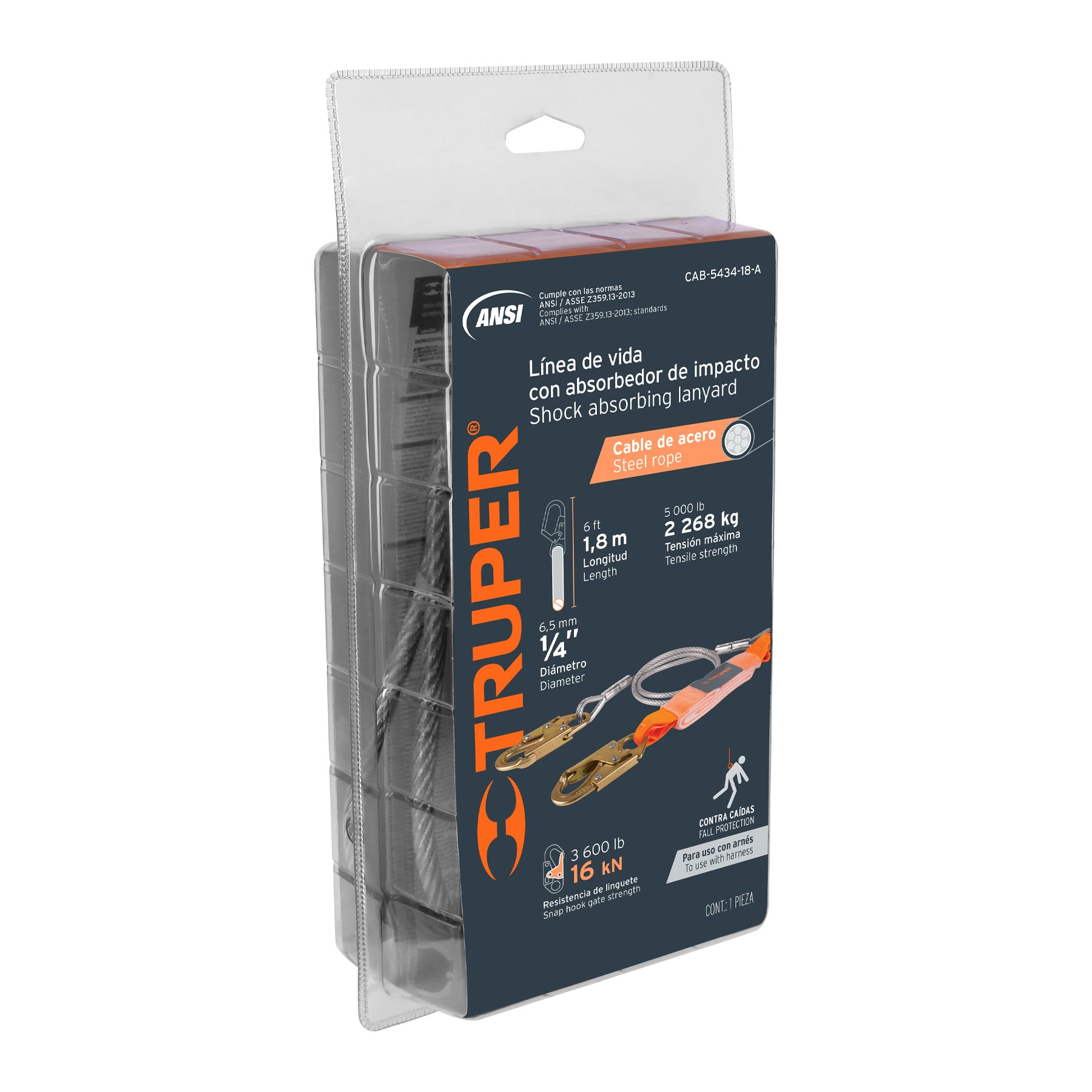 CAB-5434-18-A Línea de vida de acero con absorbedor de impacto,ANSI