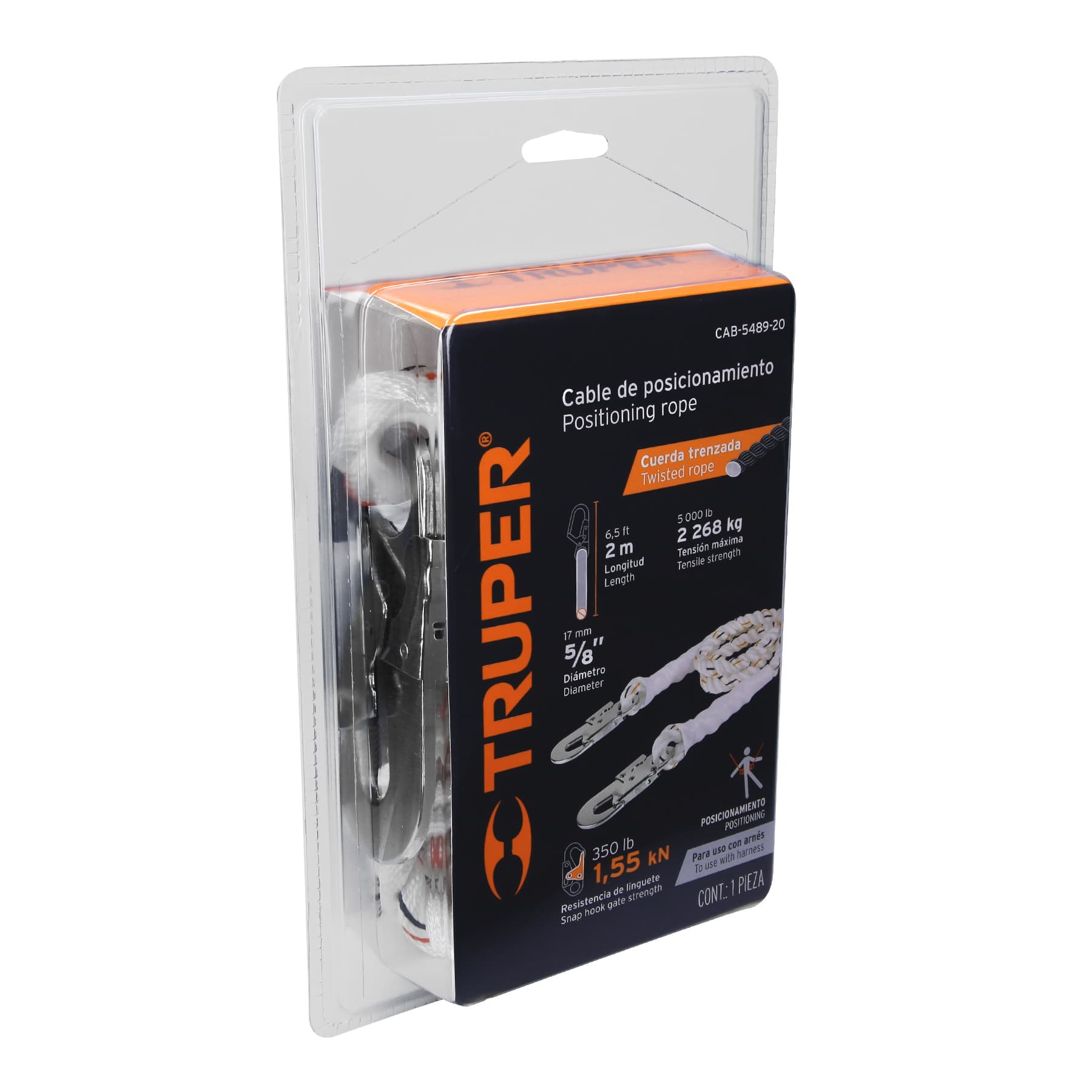 Truper CAB-5489-20 Cable de posicionamiento con 2 ganchos, 2 m