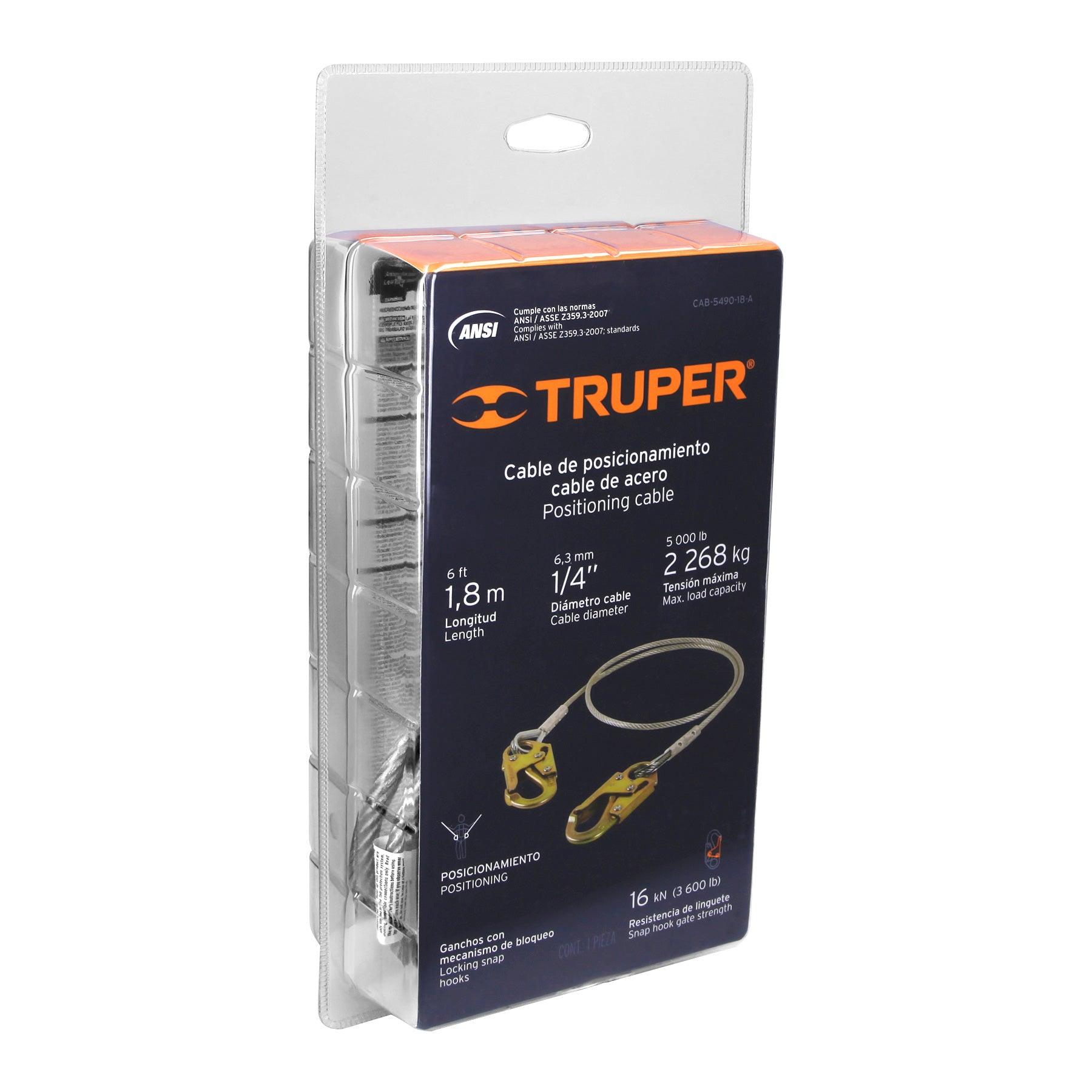 Truper CAB-5490-18-A Cable de posicionamiento de acero 1.8 m, ANSI