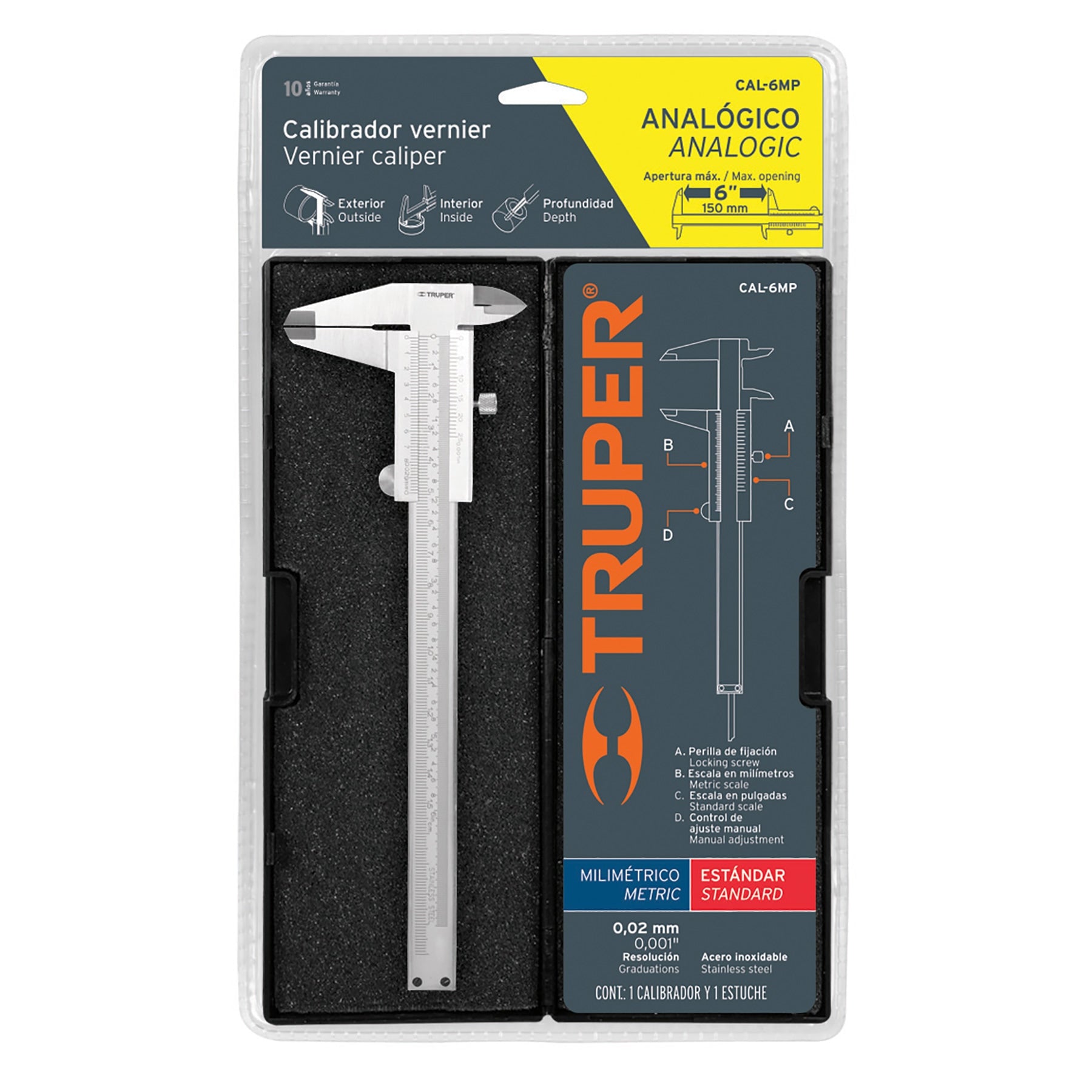 Truper CAL-6MP Calibrador de 6', milimétrico y standard