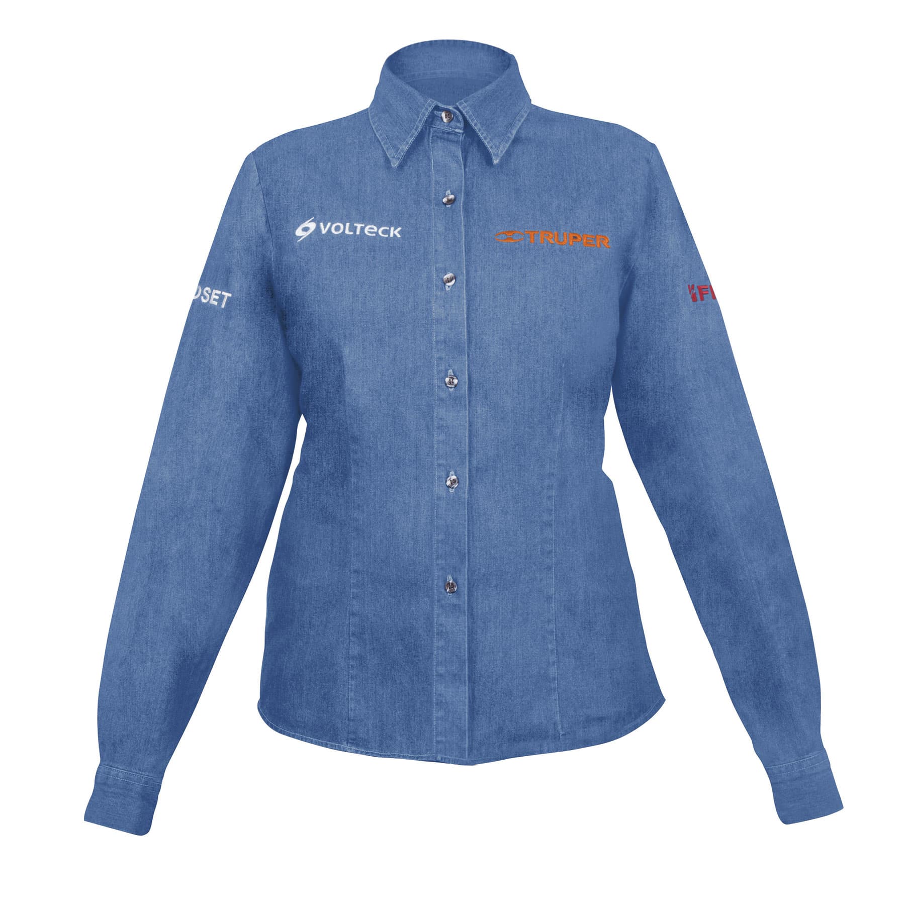 Truper CAM-MEZ-DLM Camisa de mezclilla para dama, manga larga, talla mediana