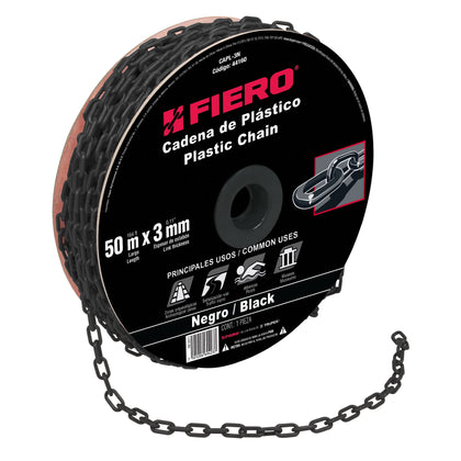 Fiero CAPL-3N Cadena de 3 mm de plástico negra, carrete de 50 m