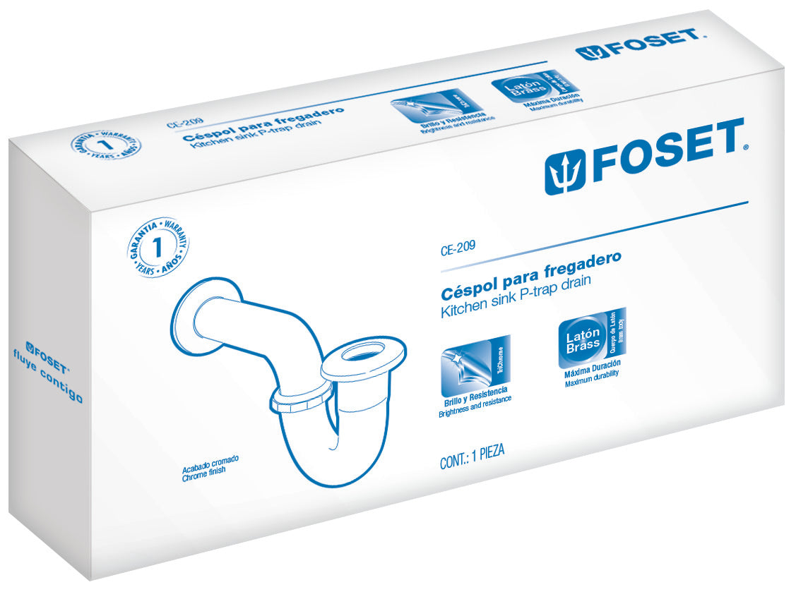 Foset CE-209 Céspol p/fregadero de latón sin contracanasta, cromo, 1-1/2'