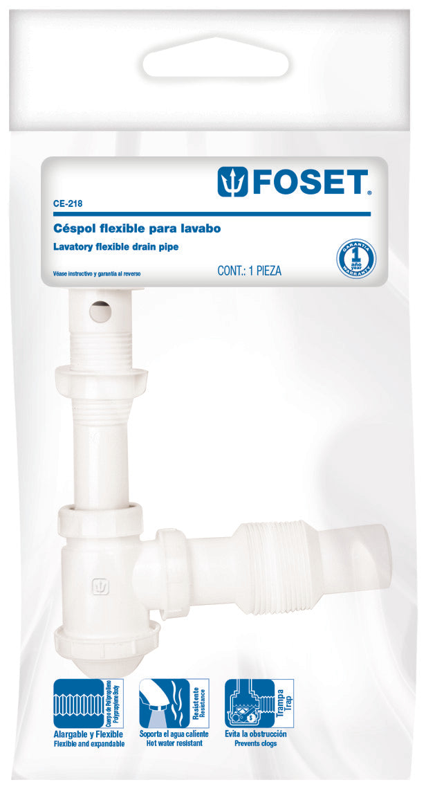 Foset CE-218 Céspol de bote p/lavabo con contra, polipropileno, 1-1/4'