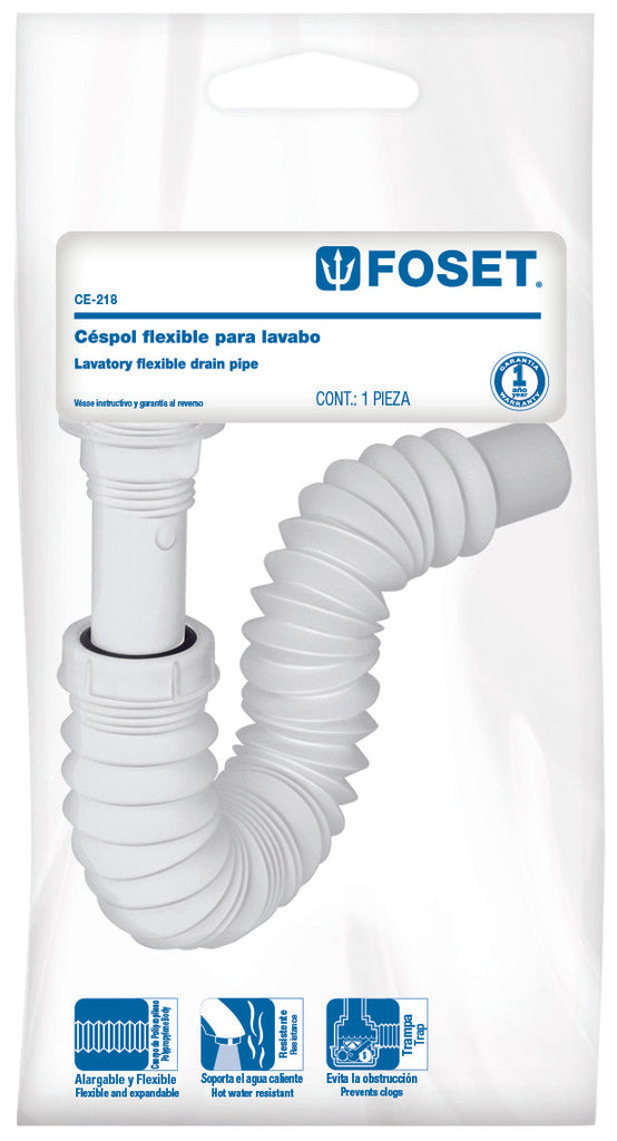 Foset CE-235 Céspol flexible p/lavabo con contra, polipropileno, 1-1/4'
