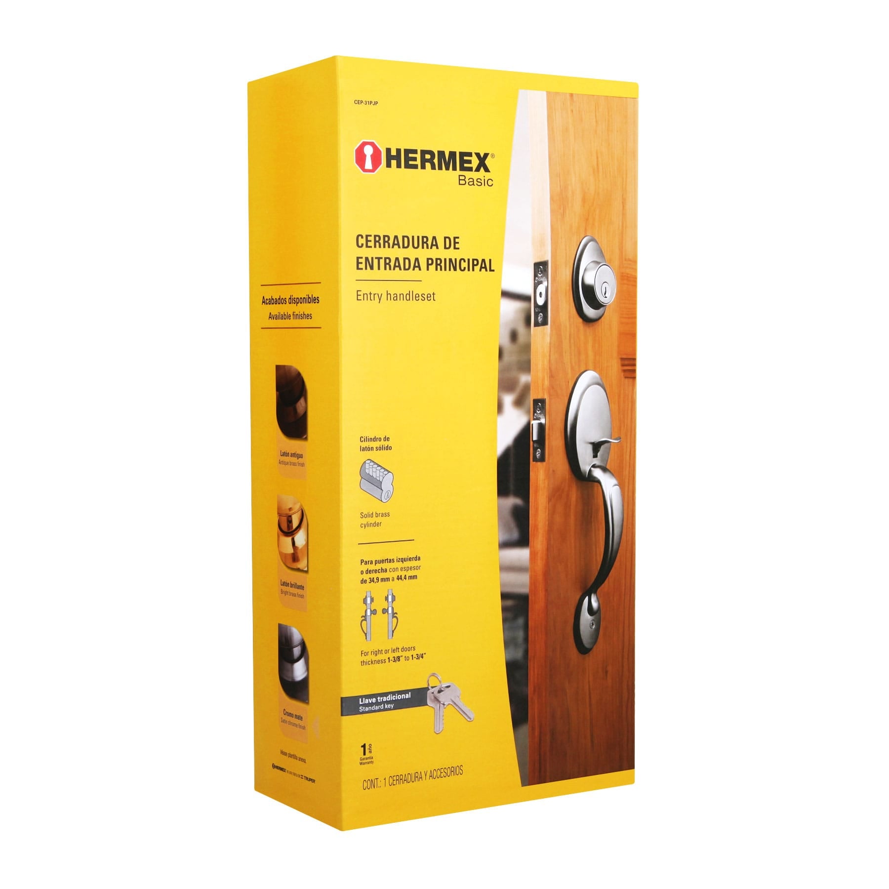 Hermex CEP-31PJP Jaladera, perilla y cerrojo mariposa, cromo mate, Basic