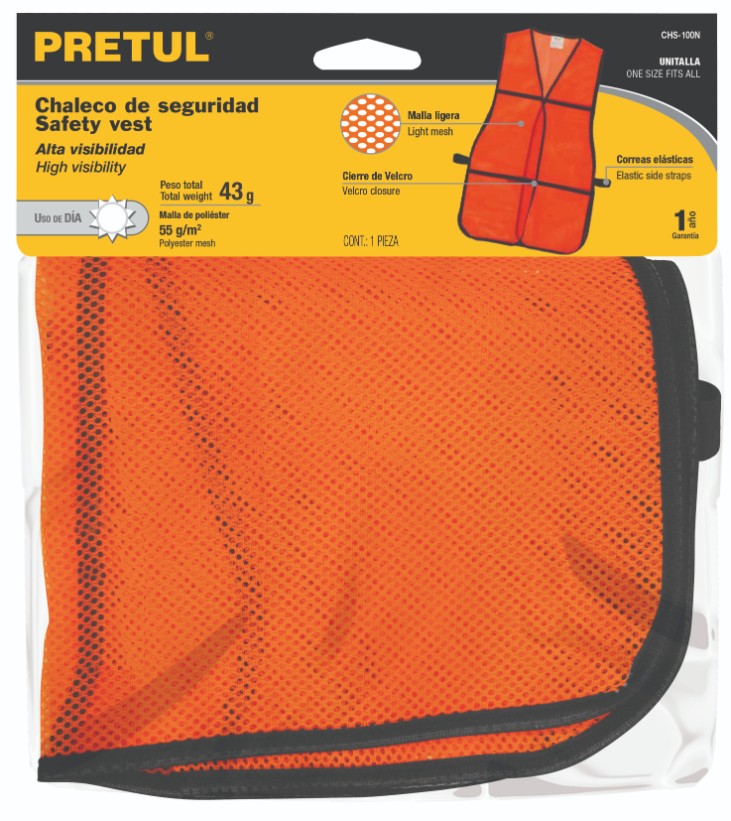 CHS-100N Chaleco de seguridad, uso de día, naranja, Pretul
