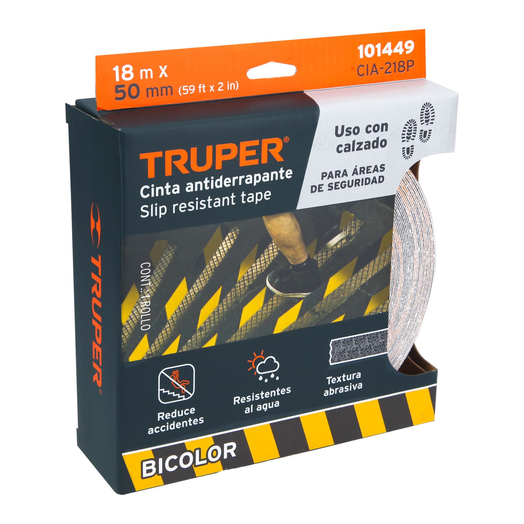 Truper CIA-218P Rollo 18 m de cinta antiderrapante ama/negra 50mm c/abrasivo