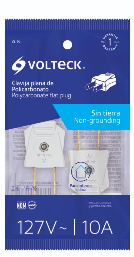 Volteck CL-PL Clavija plana económica de ABS, bolsa con 2 piezas