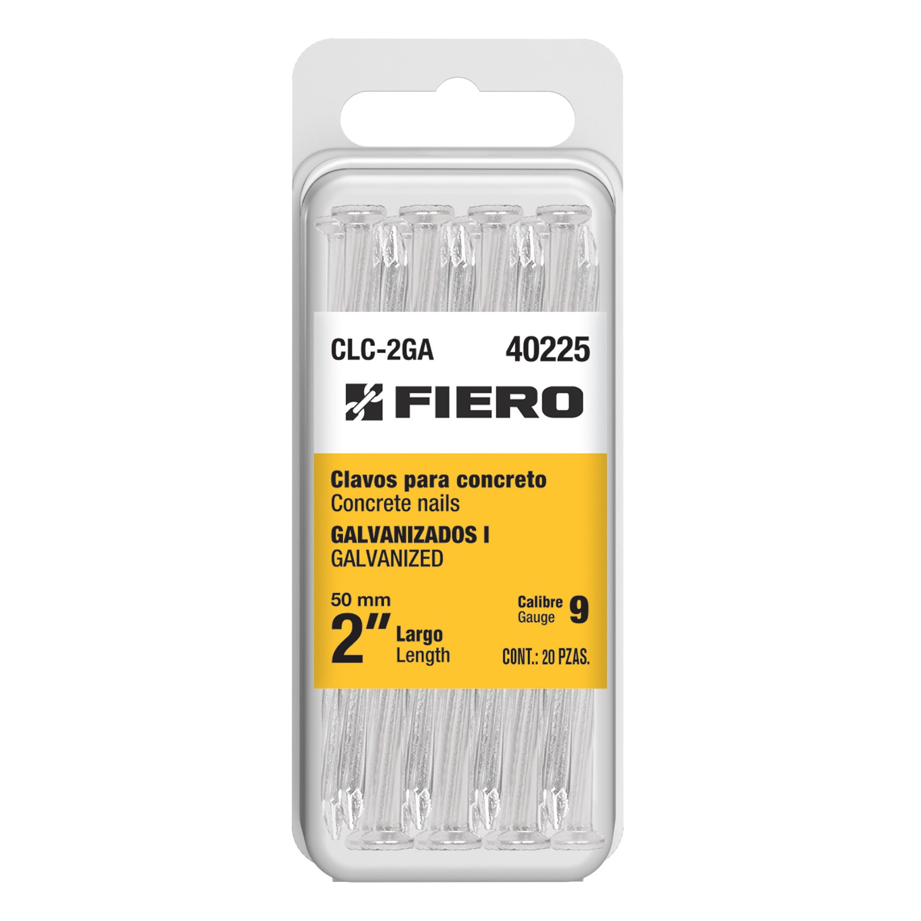 Fiero CLC-2GA	Blíster con 20 clavos galvanizados para concreto 2', Fiero