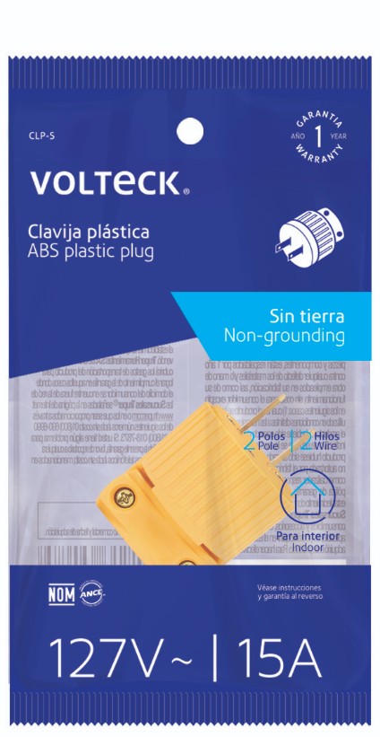 Volteck CLP-S Clavija industrial, plástica, sin tierra, Volteck