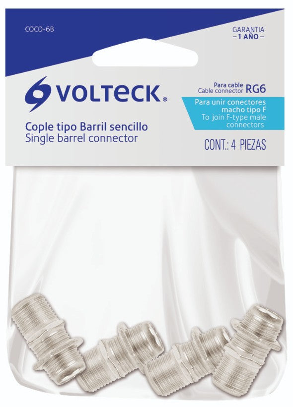 Volteck COCO-6B Conector coaxial RG 6 de barril, bolsa 4 piezas