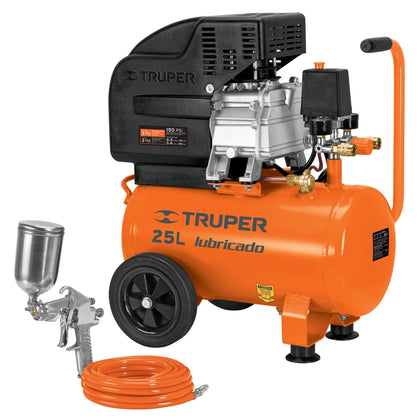 Truper COMP-KIT25 Kit, compresor 25 L, 3 HP, manguera de PVC y pistola