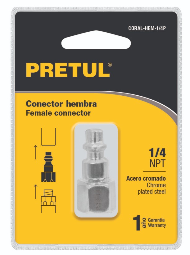 Pretul CORAL-HEM-1/4P Conector rápido, tipo M, cuerda 1/4 NPT, hembra Pretul