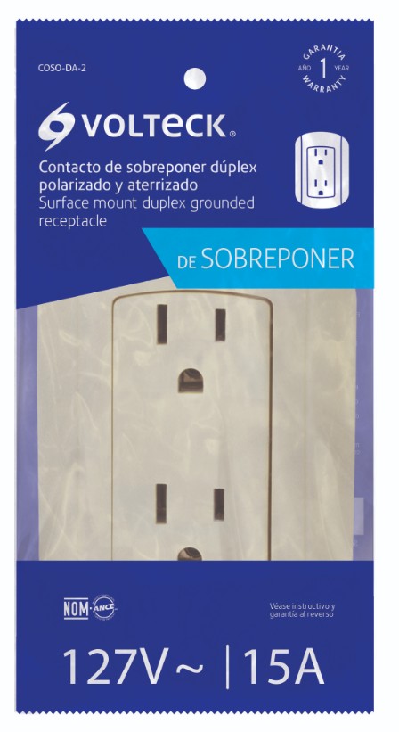 Volteck COSO-DA-2 Contacto de sobreponer dúplex, 2 polos+ tierra, ABS