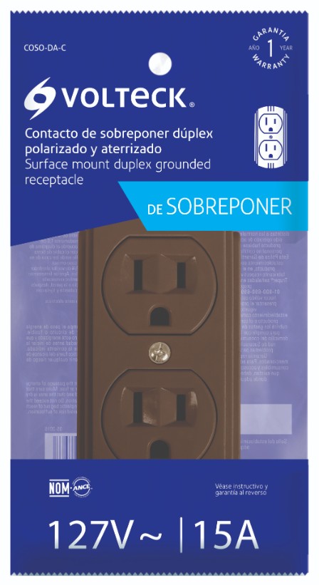 Volteck COSO-DA-C Contacto de sobreponer dúplex, 2 polos+ tierra, café