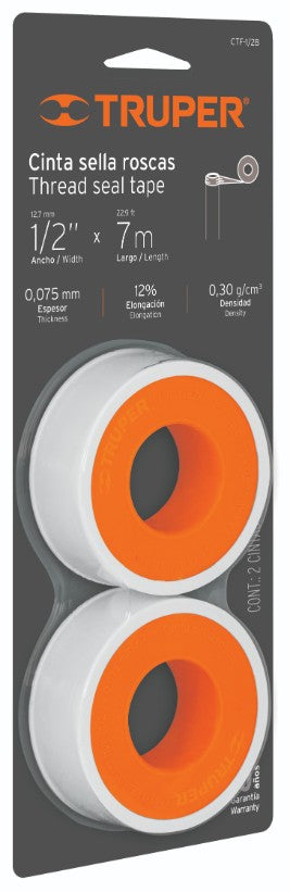 Truper CTF-1/2B Cinta sella roscas, uso general, 7 m, en blister