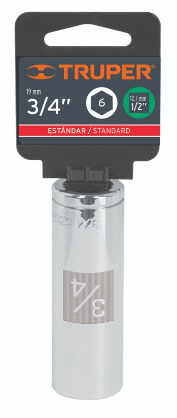 Truper D-1224-HL Dado de 6 puntas, largo, cuadro 1/2' de 3/4'