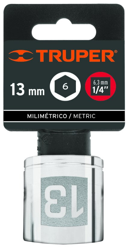 Truper D-1413-M Dado de 6 puntas, cuadro 1/4' de 13mm