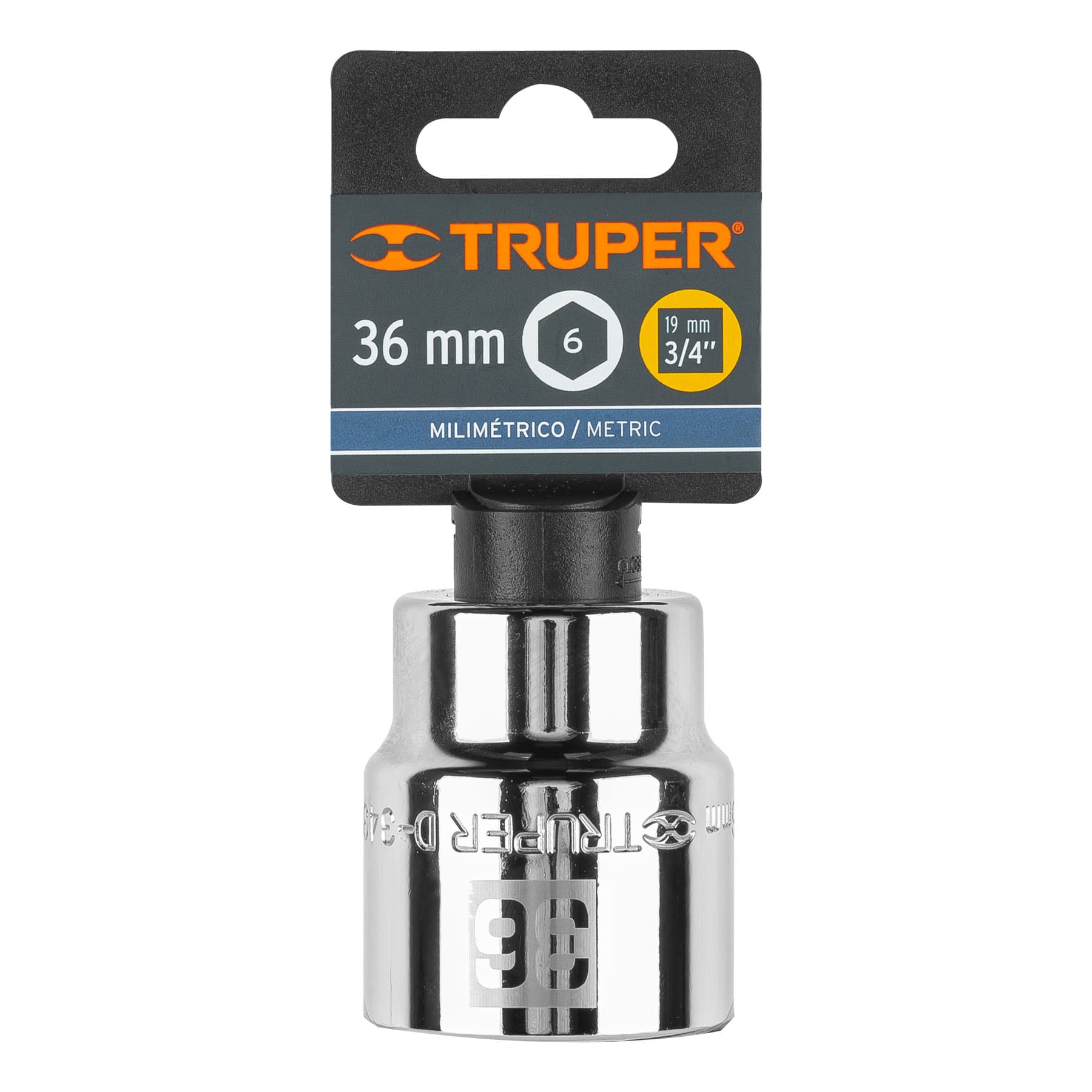 Truper D-3436-M Dado de 6 puntas, cuadro 3/4' de 36mm