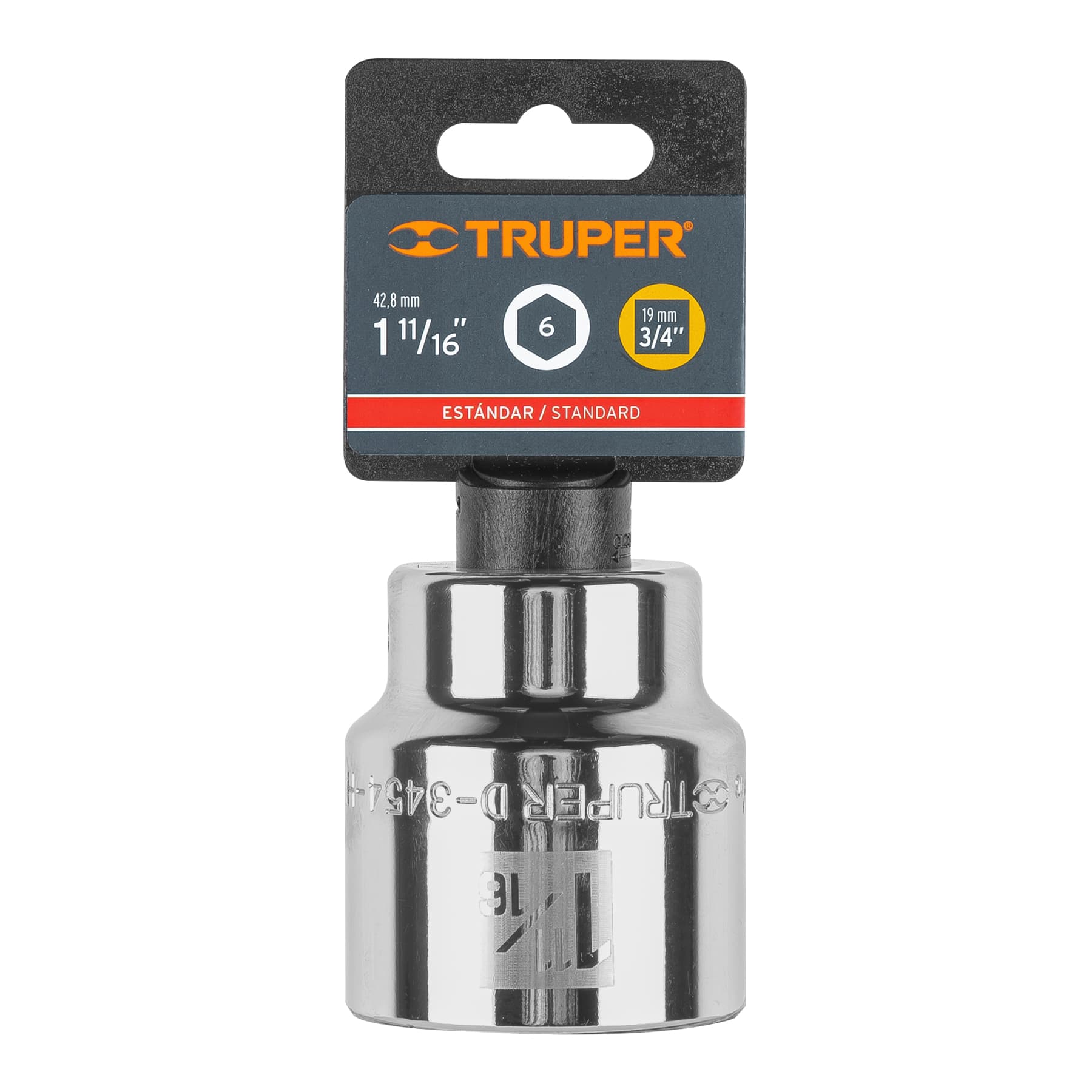 Truper D-3454-H Dado de 1-11/16', 6 puntas, cuadro 3/4'