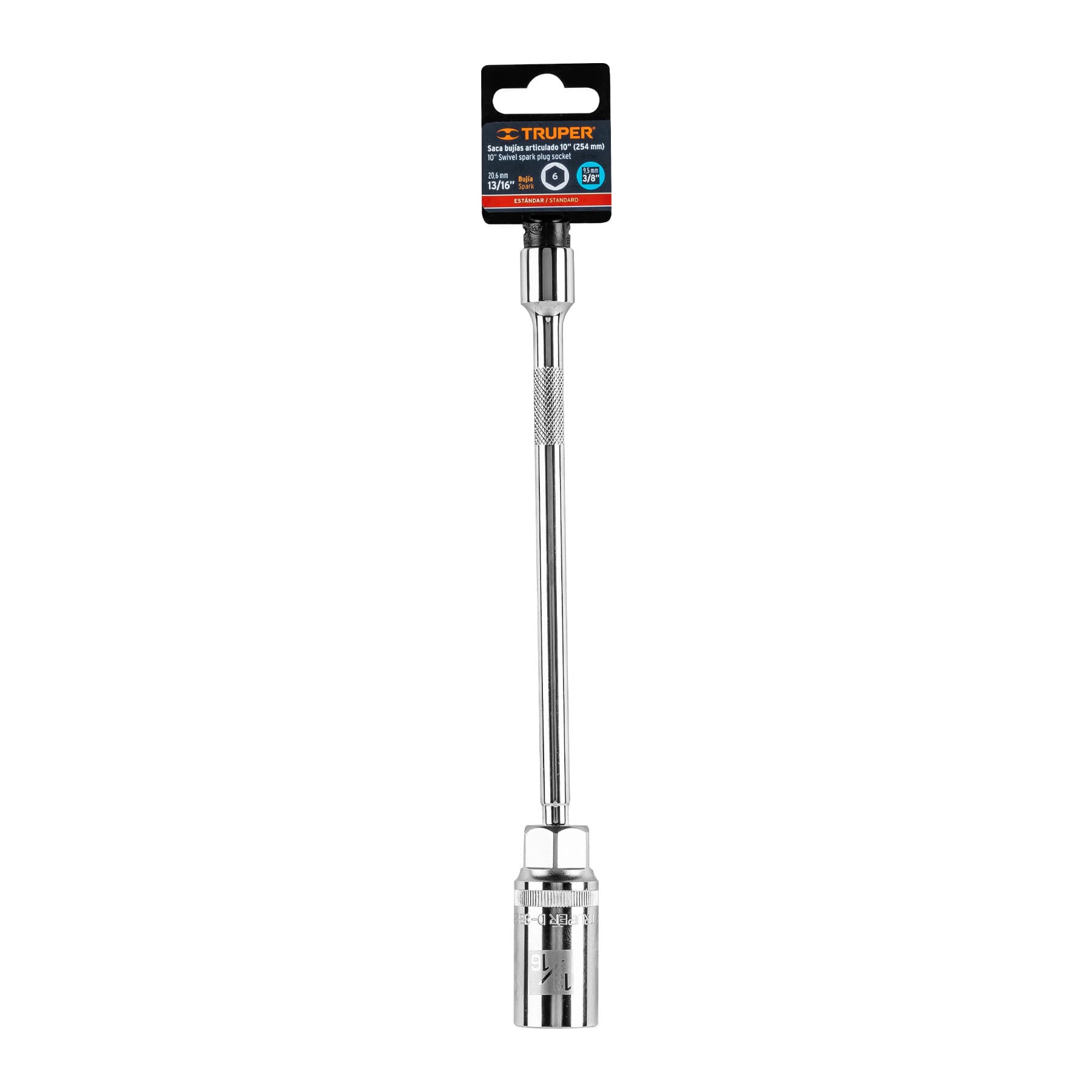 Truper D-3826-BE10 Dado p/bujías cuadro 3/8' articulado 13/16', extensión 10'