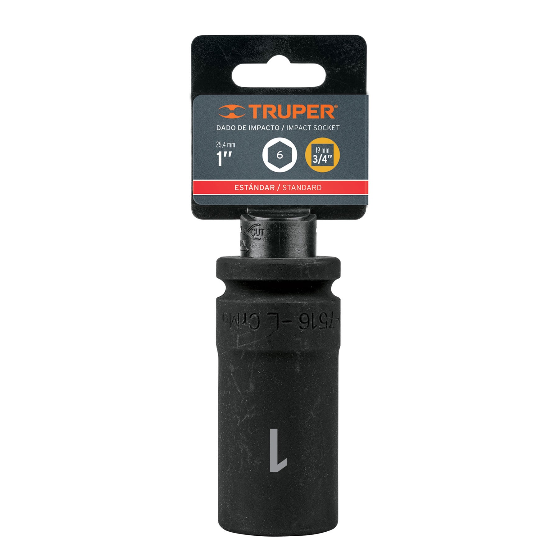 Truper D-7516-L Dado largo de impacto de 1', 6 puntas, cuadro 3/4'