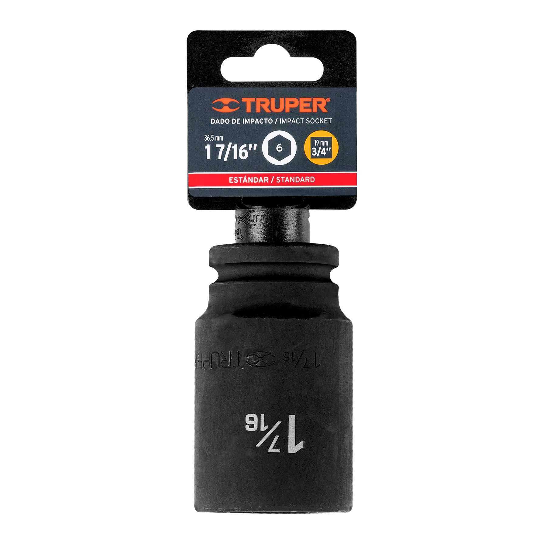 Truper D-7523-L Dado largo de impacto de 1-7/16', 6 puntas, cuadro 3/4'