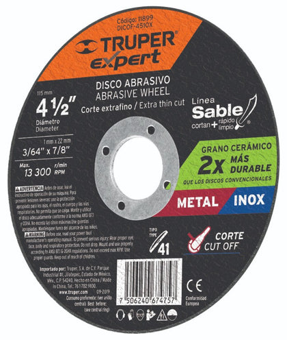 Expert DICOF-4510X - Disco tipo 41, corte metal, Línea Sable 4-1/2',1mm, Expert