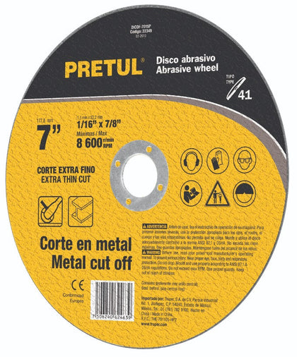 Pretul DICOF-7015P Disco Tipo 41 para corte fino de metal 7', 1.5 mm Pretul