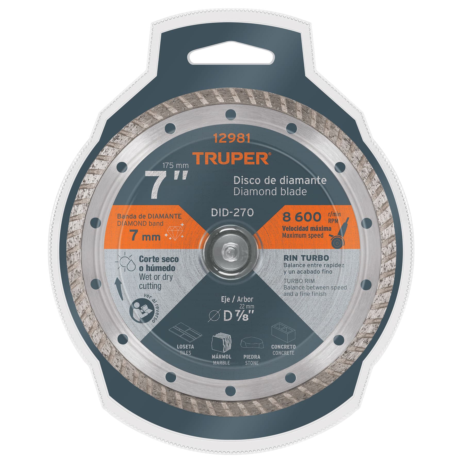 Truper DID-270 Disco de diamante, rin turbo, 7'