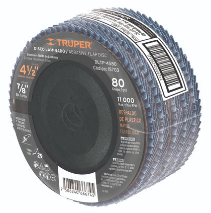 Truper DLTP-4580 Disco laminado respaldo plástico 4-1/2',barreno 7/8'grano 80