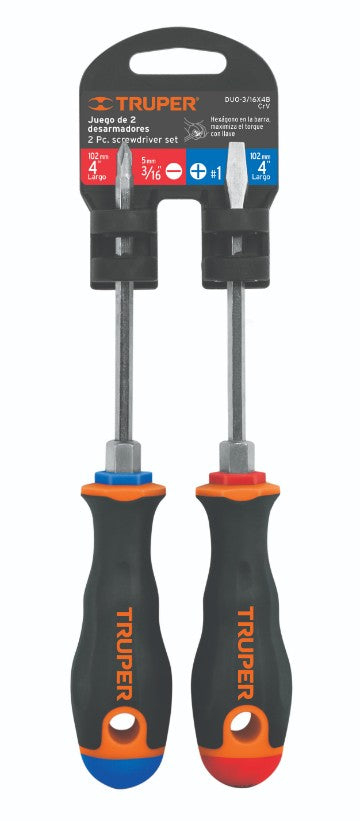 Truper DUO-3/16X4B Duo de desarmadores 3/16x4 mango comfort grip