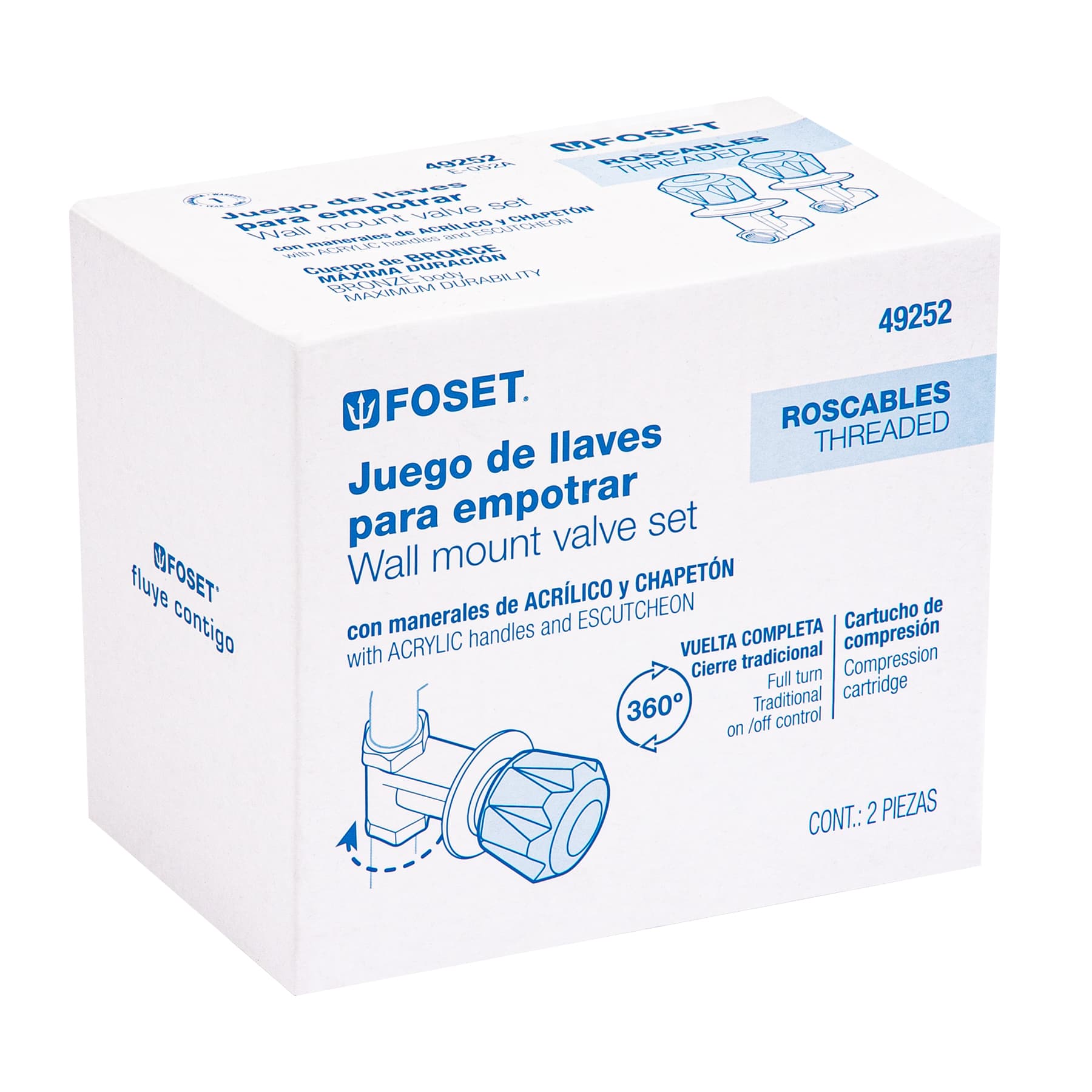 Foset E-052A Juego 2 llaves empotrar, regadera, roscables, acrílico,Basic
