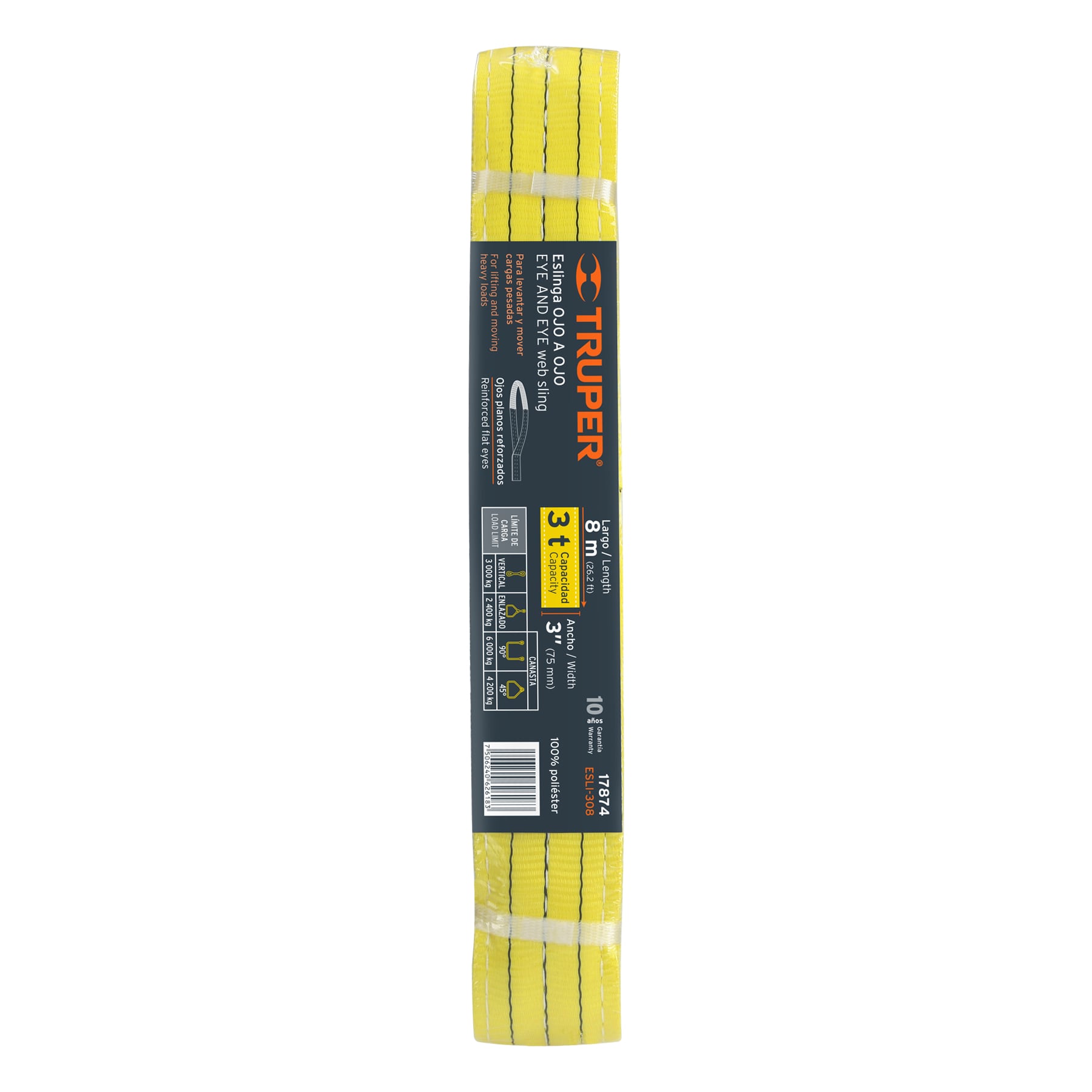 Truper ESLI-308 Eslinga ojo a ojo de 3' x 8 m, Truper