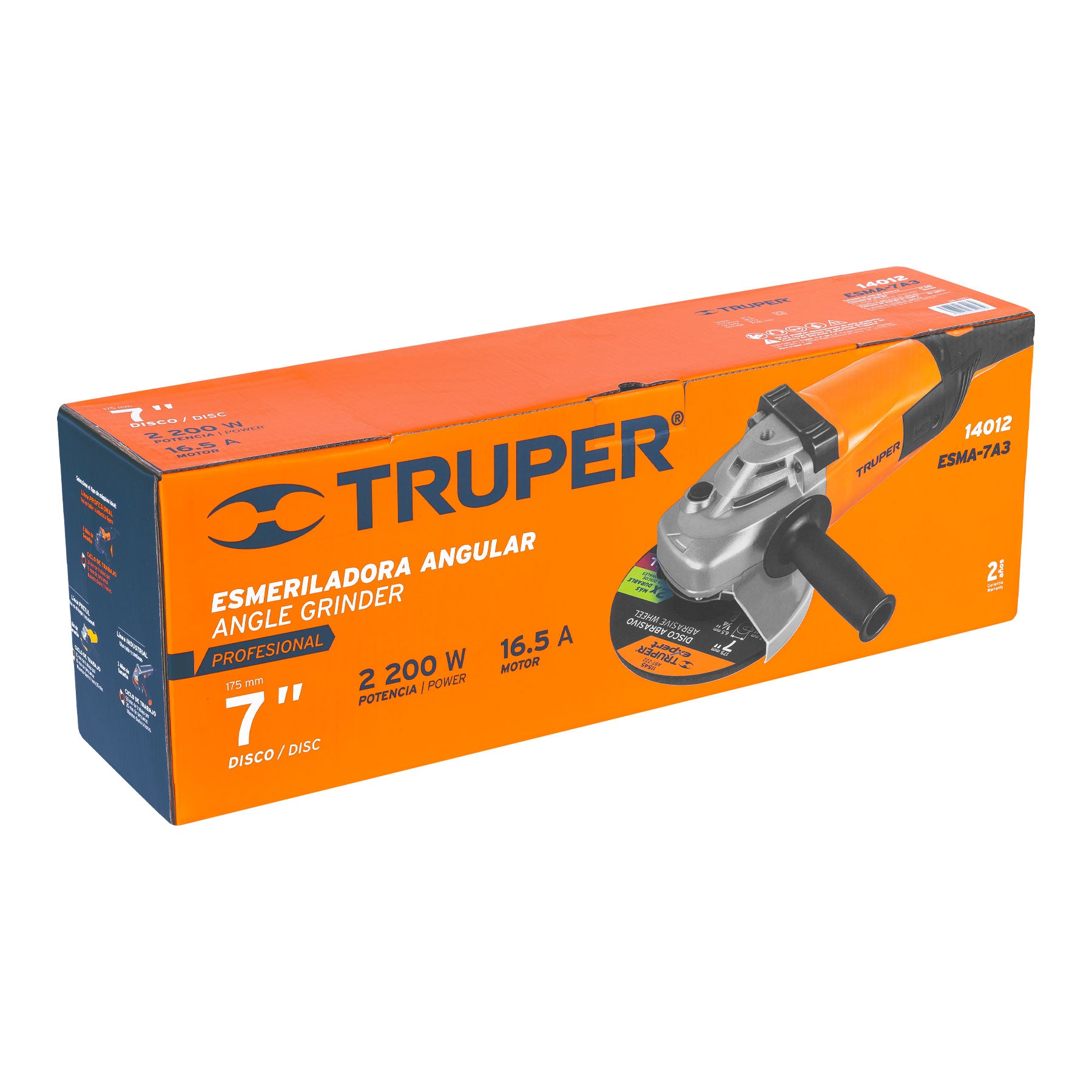 Truper ESMA-7A3 Esmeriladora angular 7', profesional, 2,200 W