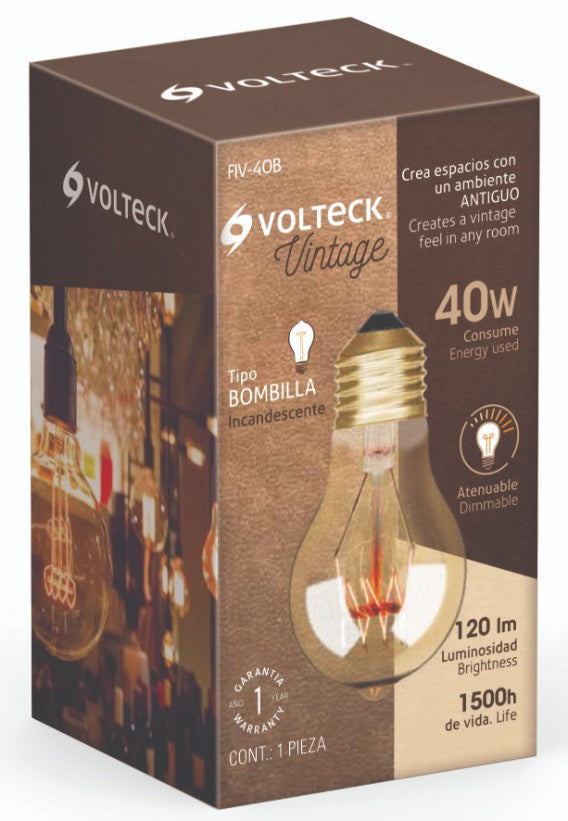 Volteck FIV-40B Lámpara incandescente vintage, 40W, bombilla